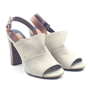Dolce Vita Nadya beige slingback suede mules heels